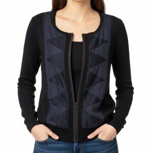 DKNY Black Mixed Fabric Cardigan Sweater | Size M